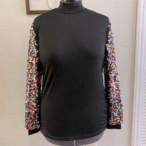 Amazon blouse with sequin sleeves
